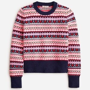 J. Crew Pink & Navy Fair Isle Crewneck Sweater